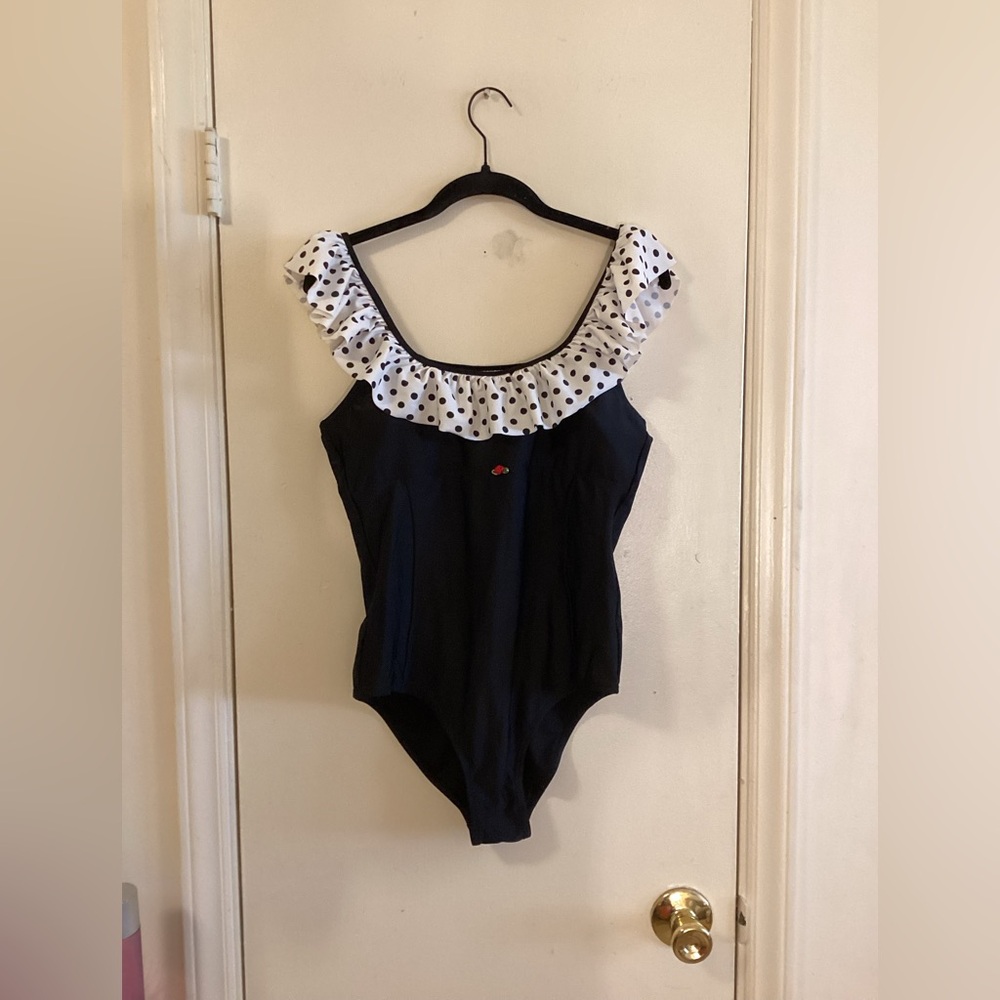 Betsey Johnson Black and White Polka Dot One Piece Swimsuit